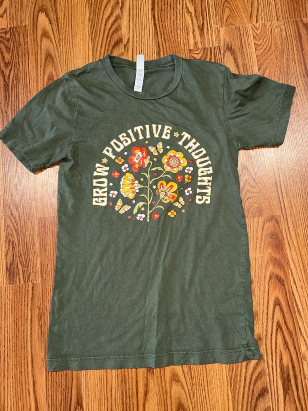 Women’s XS Grow Positive Thoughts' Floral T-Shirt - Green